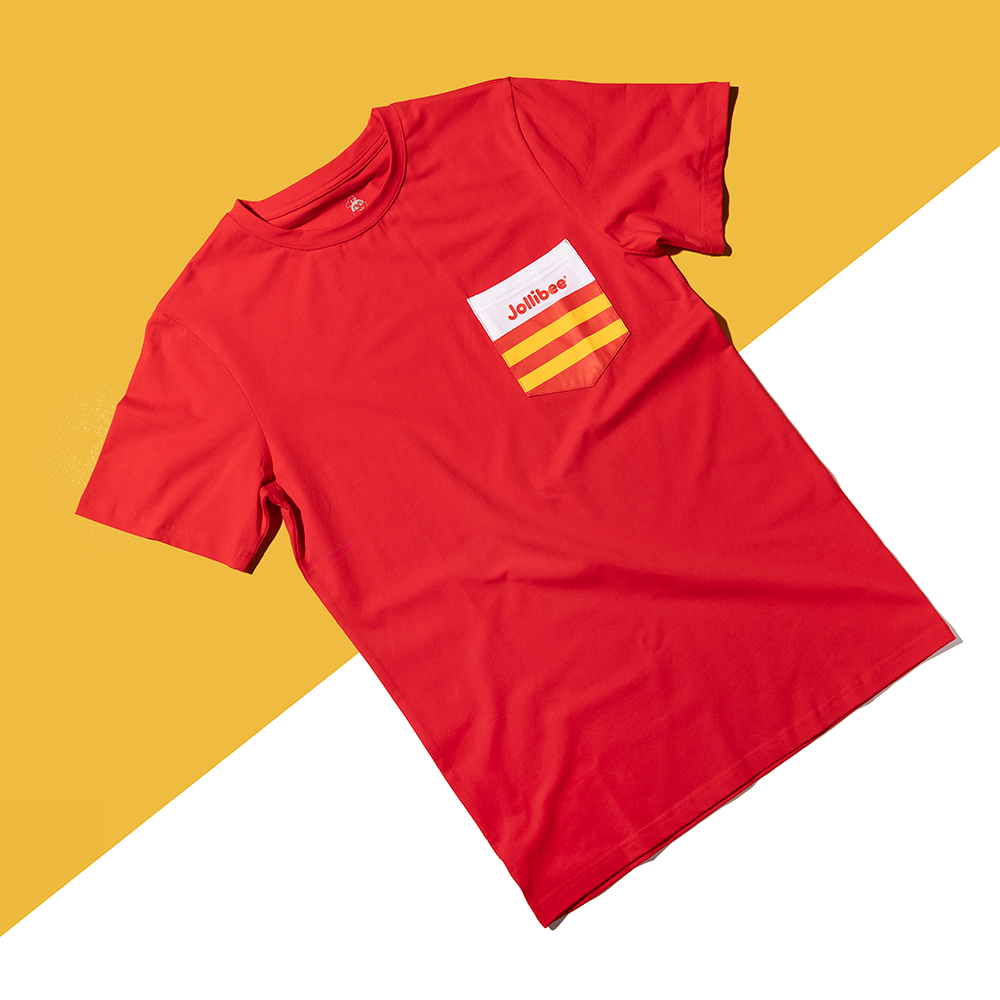 Jollibee Classic Red T-Shirt with Striped Pocket