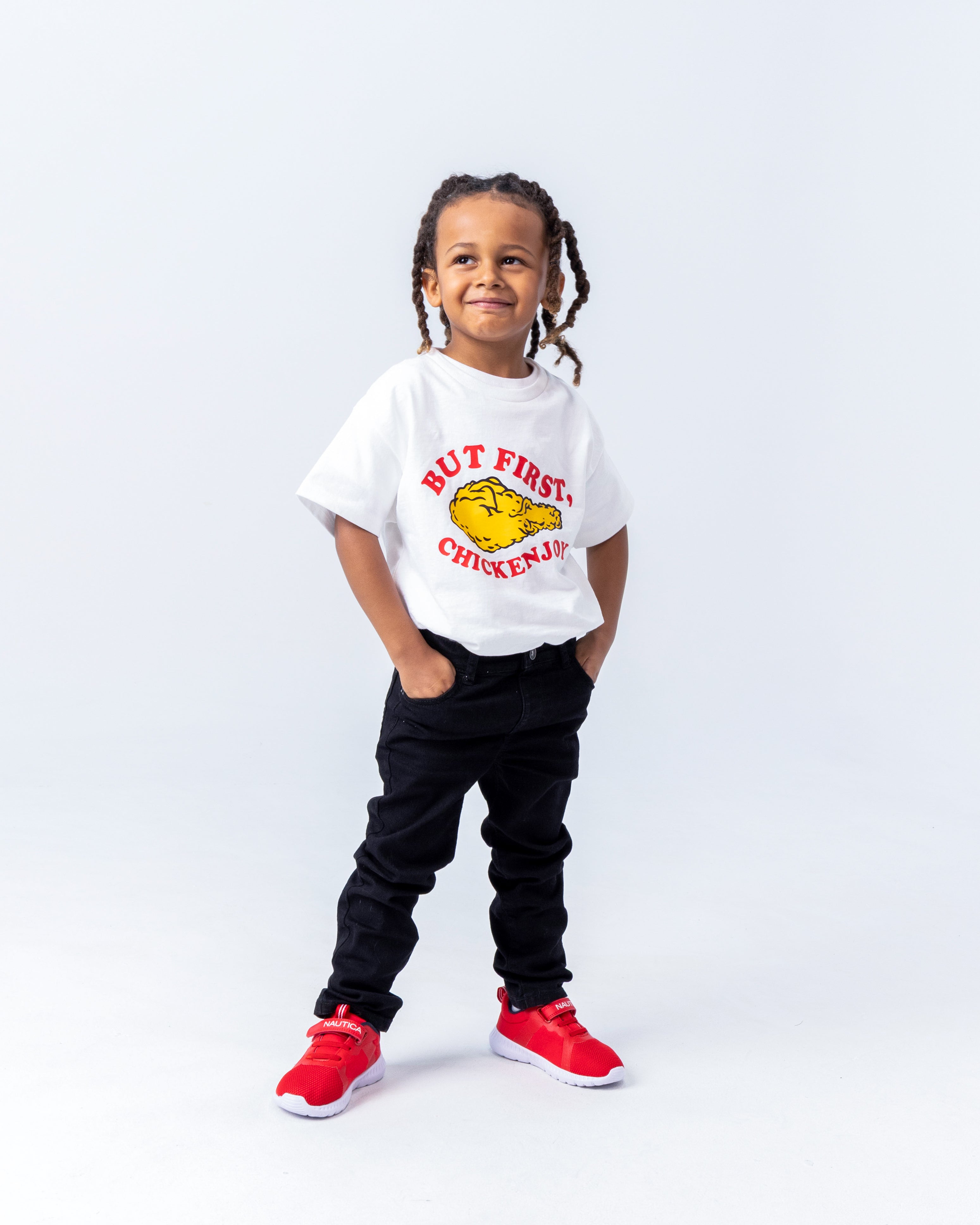 But First Chickenjoy Kid White Shirt hover figure