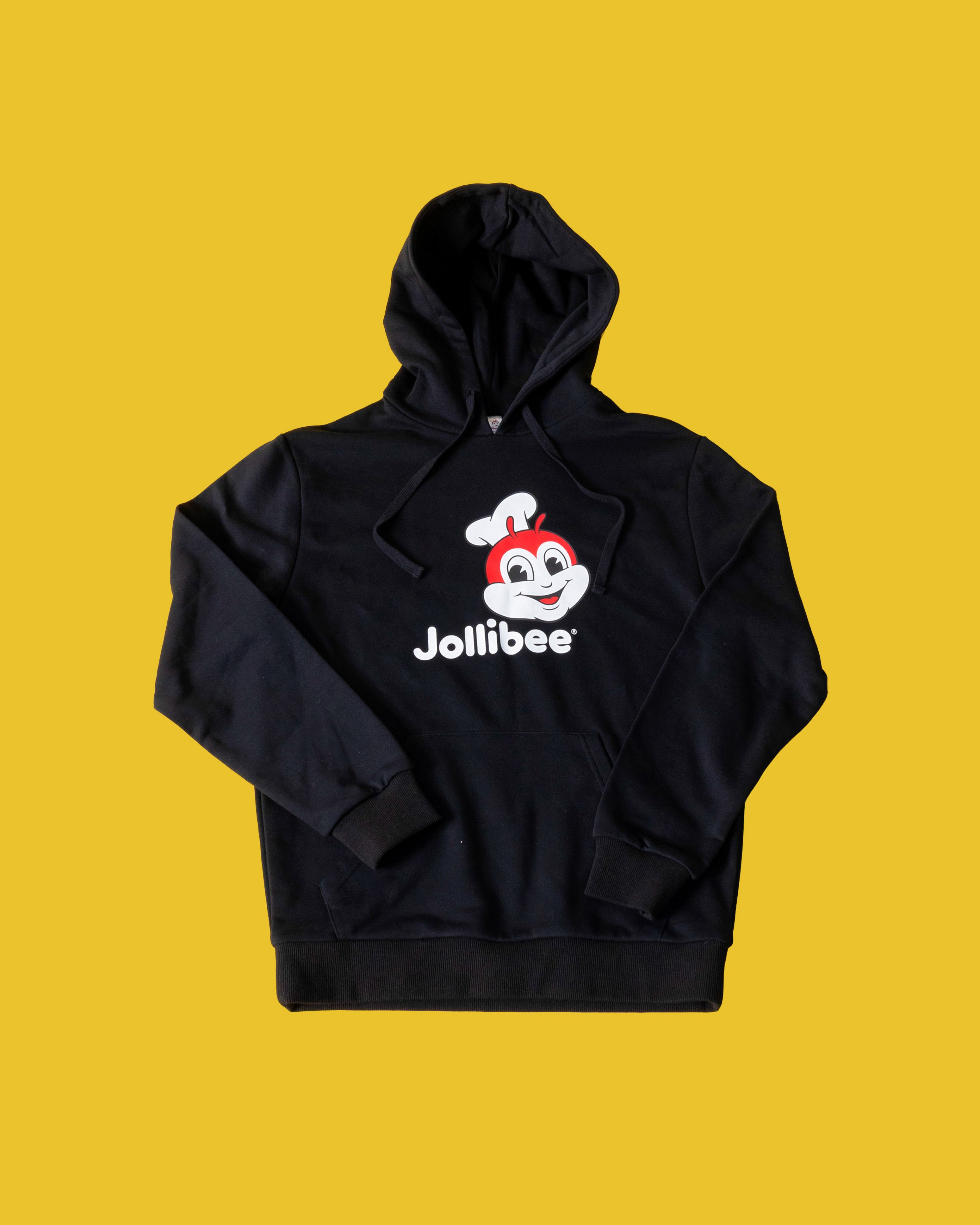 Jollibee merch classic black hoodie flatlay