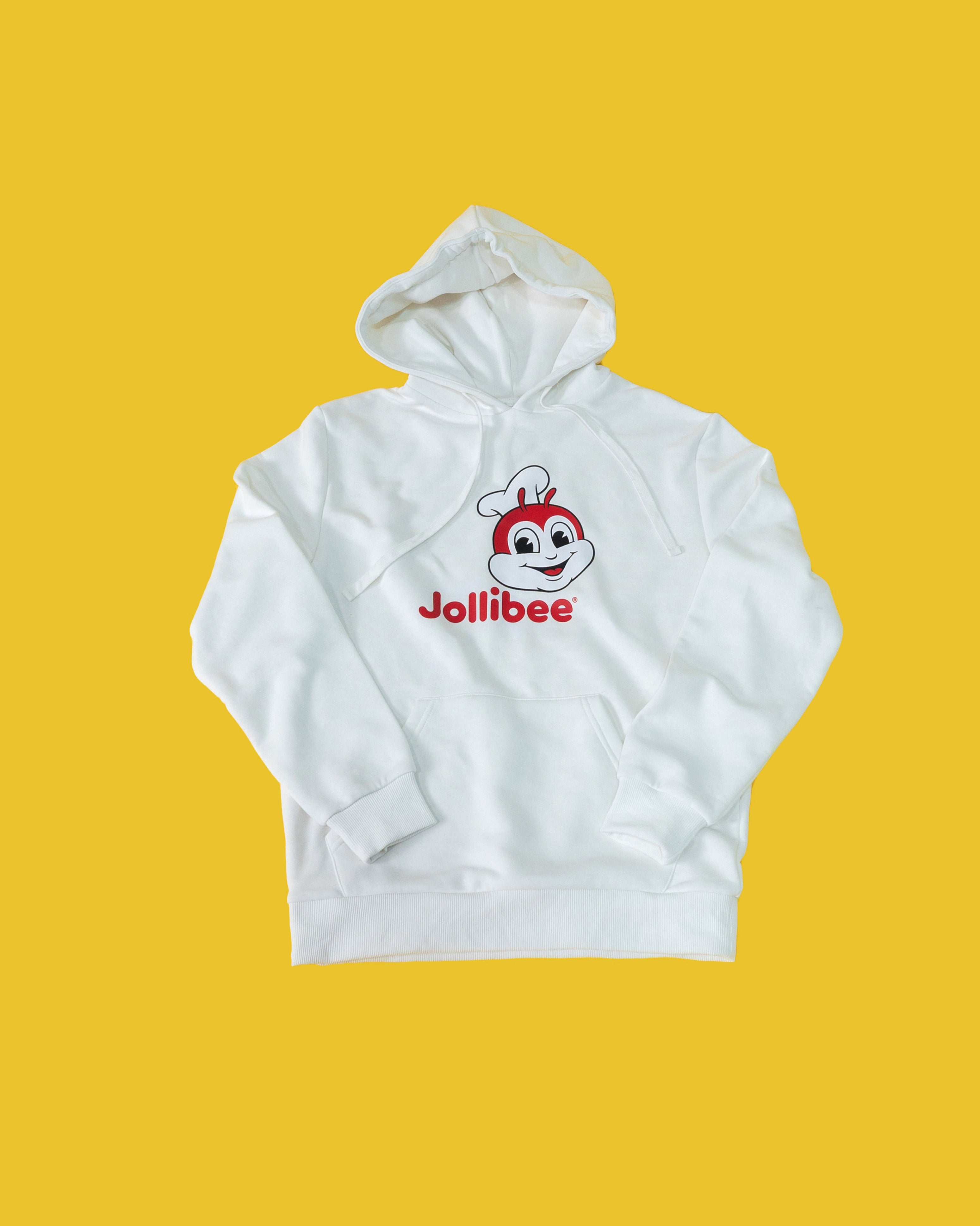Jollibee merch classic white hoodie flatlay