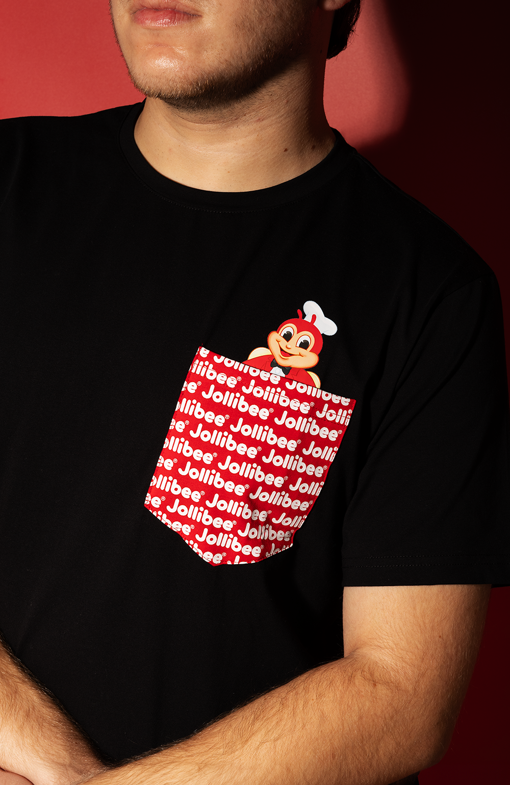 Black T-shirt With Red Pocket hover figure